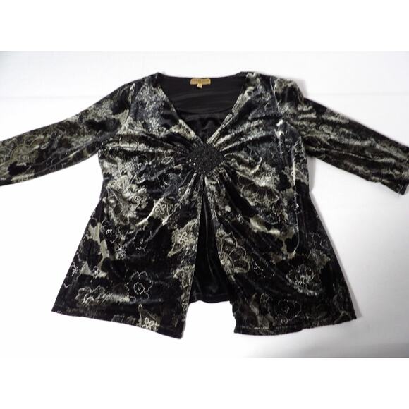 Notations Woman Blouse 1X Velvet Burnout Faux Cardigan Boho Floral Goth Fairy - Picture 7 of 14
